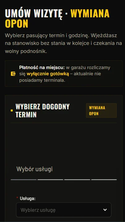 PitStop Garaż — mobilny wybór terminu